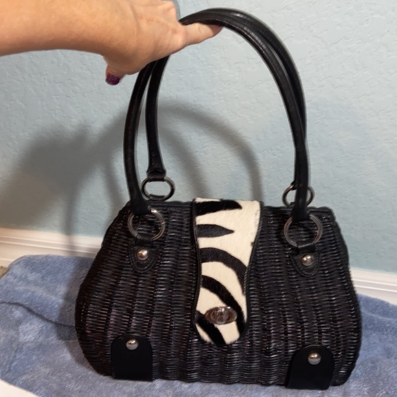 RARE Like new Adrienne Vittadini | vintage 90's wicker bag calf hair - Picture 2 of 16